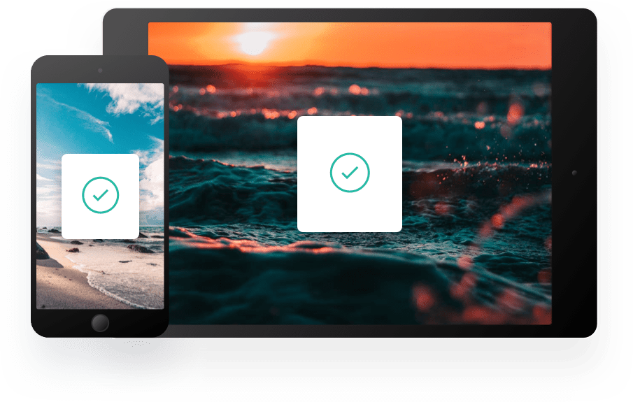 Smartphone and tablet with check mark on their screens